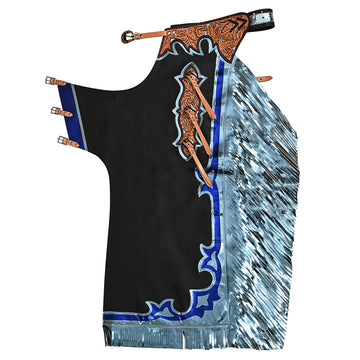 HILASON Pro Rodeo Bull Riding Chaps Genuine Leather Black